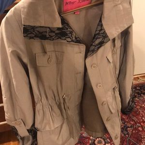Betsy Johnson Tan Fashion Coat with Lace Detail